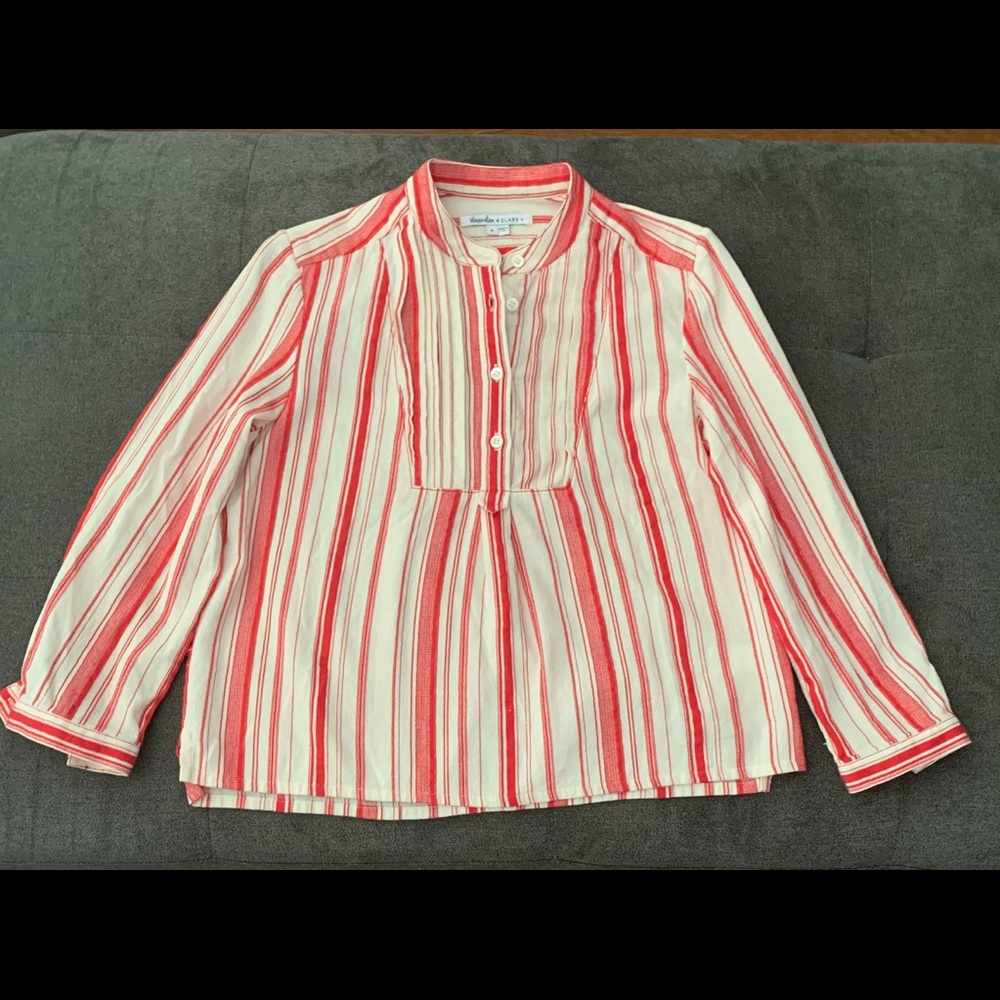 Clare V x Steven Alan Long Sleeve Red White Stripe Cotton Top